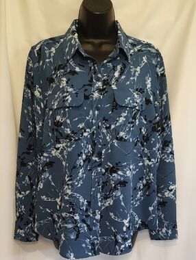 Alfani Blue Floral-Print Button Down Shirt